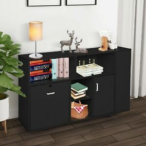 Home Office 2 Drawer File Cabinet Wood Sideboard Storage Open Shelf Organizer US