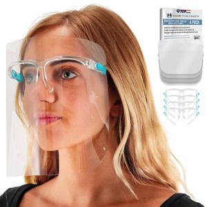 4 SET Face Shield Guard Mask Safety Protection With Glasses Reusable Anti Fog