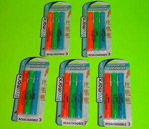 (15) Promarx Glowline Chisel Tip Jumbo Highlighter Marker 5 ea ORANGE+GREEN+BLUE