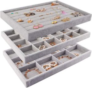 Stackable Velvet Jewelry Trays Organizer, Jewelry Storage Display Trays for...