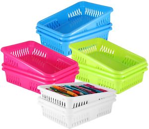 Bright Plastic Organizer Bins - 12 Pack –Colorful Storage Trays, Modular Baskets