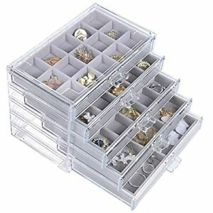 misaya Earring Jewelry Organizer with 5 Drawers Birthday Gift Clear Acrylic J...