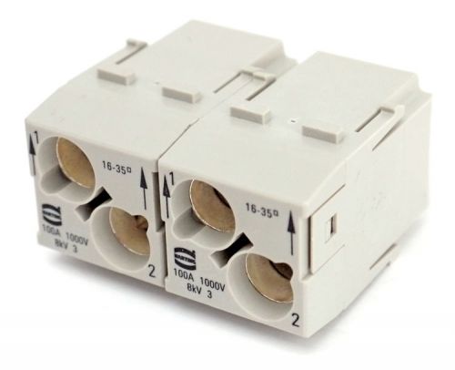 Lot 2 harting 09140022651 100a 1000v 8kv 16-35 han-modular connector plug module for sale