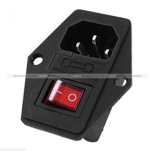 1PC Red LED Rocker Switch Holder Socket IEC320 C14 Inlet AC250V 10A With Fuse