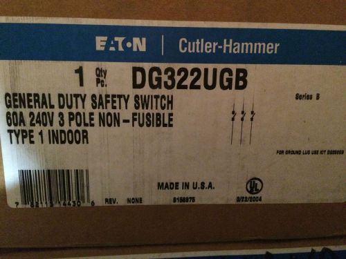 DG322UGB GENERAL SAFETY SWITCH, 60A 240V 3 POLE NON-FUSIBLE TYPE 1 INDOOR NIB!!