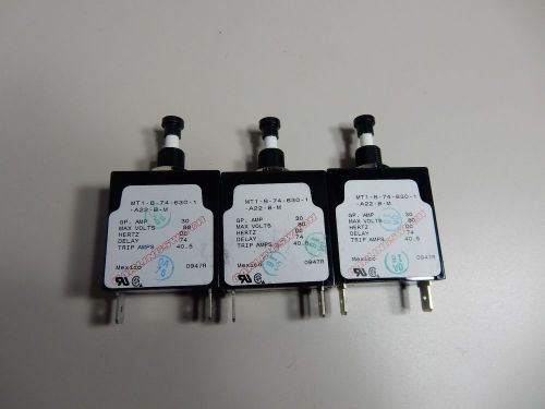 Carling switches- lot of 3 push button circuit breaker mt1-b-74-630-1-a22-b-m. for sale