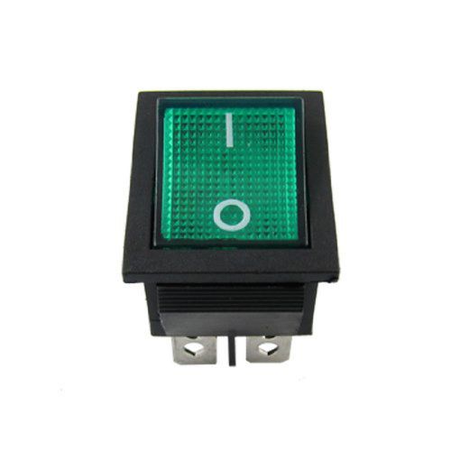 Green Light 4 Pin DPST ON/OFF Snap In Rocker Switch 15A 30A 250V AC 28x21mm