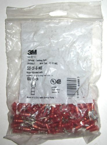New 3m 94864 nylon insulated locking fork terminal 22-18 awg 100 pack red #6 for sale
