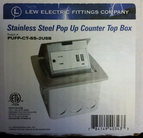 Lew Electrical PUFP-CT-SS-2USB Stainless Steel Pop Up Counter Top Box