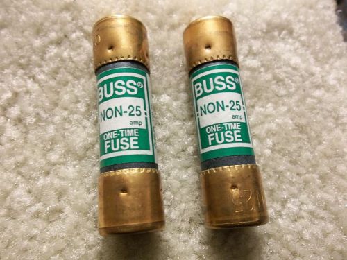 A pair of Bussman ONE TIME NON 25AMP 250V FUSE CARTRIDGES