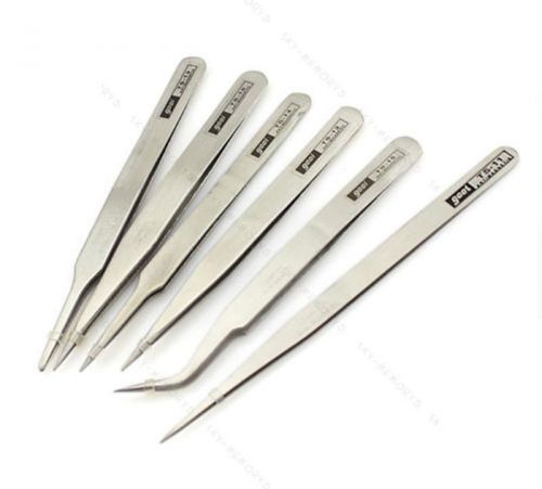 NEW 6pcs All Purpose Precision Tweezer #S Stainless Steel Anti Static Tool Kit