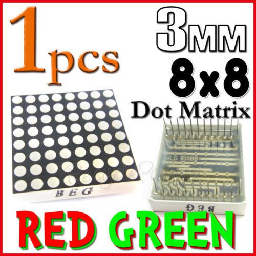 1 dot matrix led 3mm 8x8 red green common anode 24 pin 64 led displays module for sale
