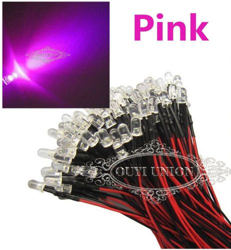 NEW 15PCS 3mm Prewired LED Lamp 12V Bright Pink Light 25 Degree Pre-wired LEDs