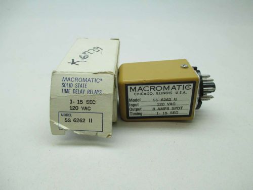New macromatic ss-6262 ii 1-15 sec time delay 120v-ac 3a amp relay d384866 for sale