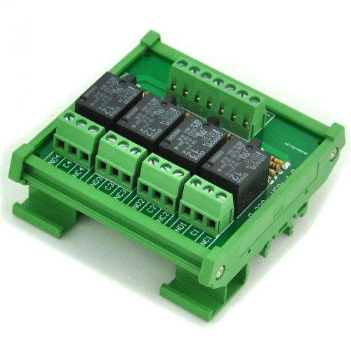 Din rail mount 4 spdt power relay interface module, omron 10a relay, 12v coil. for sale