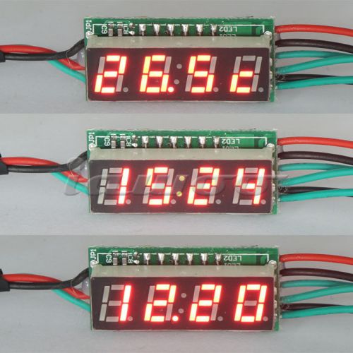 Slim Red Digital Clock Thermometer Gauges DC 0-200V Voltmeter Multimeters