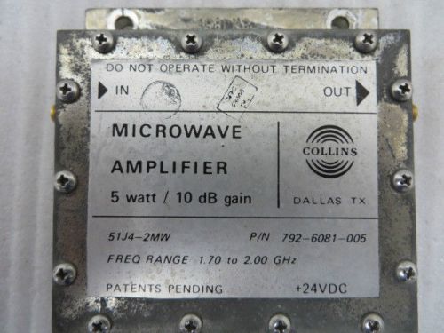 MICROWAVE AMPLIFIER COLLINS 5 WATT 10 dB GAIN 1.70 TO 2.00 GHz   I-8