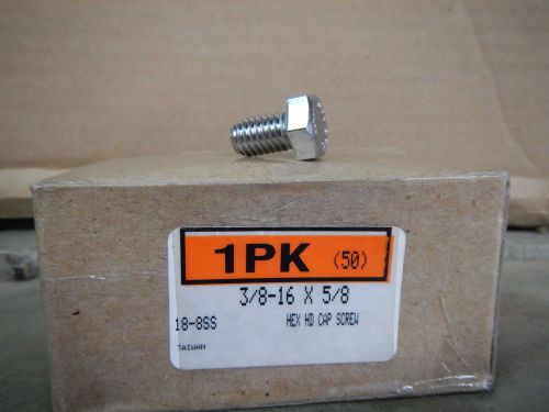 3/8 - 16 x 5/8 18-8ss stainless steel hex head cap bolts full thread 50 qty for sale