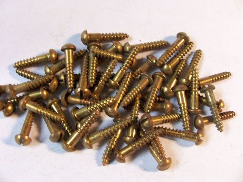 (50)vintage brass screws--#5-5/8&#034; round head wood screws--solid brass--slotted-- for sale