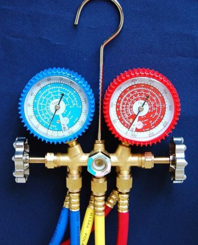 Brass manifold gauge+hose set r22 r134a+hvac charging diagnosis recovery tool for sale