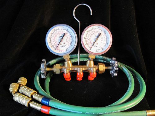 Quick action uniweld testing &amp; charging refrigerant manifold, with 2 hoses for sale