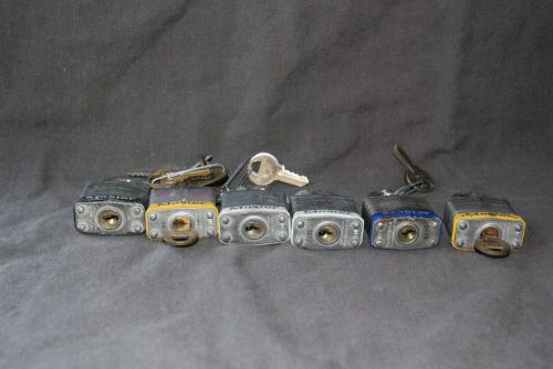 Set of 6 used master lock pad locks keyed separately for sale