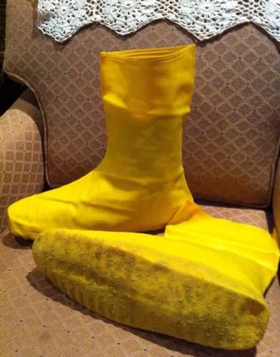 5 pr.heavy weight hazmat yellow latex boot cover shoes w/textured soles  new 2xl for sale