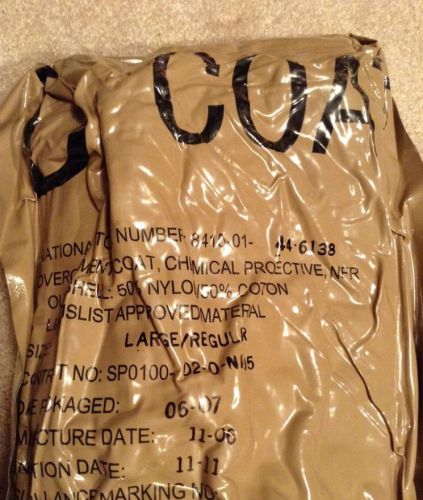 Military chemical protective coat 8415-01-444-6138 large/reg  d-coat rare sealed for sale