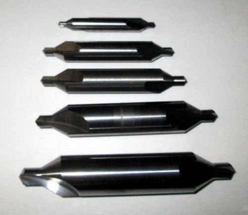 5 Pc USA Made #4 to #8 x60 Deg Plain Carbide Combined Drill &amp; Countersinks Set