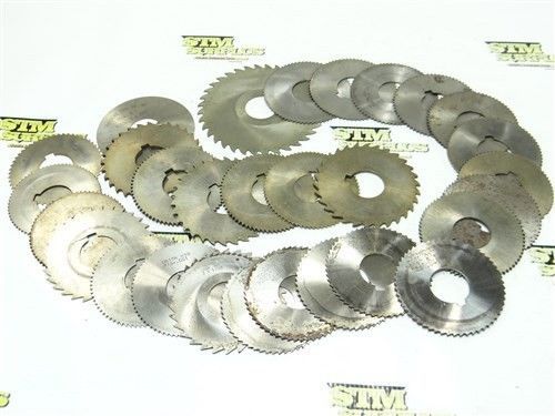 NICE LOT OF 29 HSS SLITING AND SLOTTING BLADES 2-5/8&#034; TO 4&#034; WITH 1&#034; BORE
