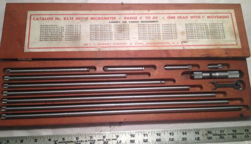 Machinist lathe tool starrett #823e inside micrometer complete set in wood box for sale