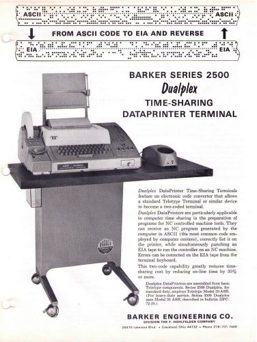 Barker Mills Series 2500 Dualplex Time-Sharing Dataprinter Terminal  Catalog