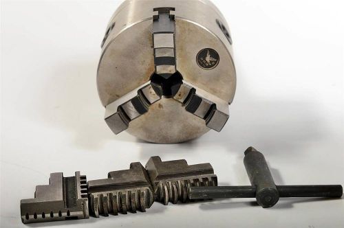 4&#034; 3- jaw self-centering lathe chuck with 5c shank, 2nd set jaws key papers k11 for sale