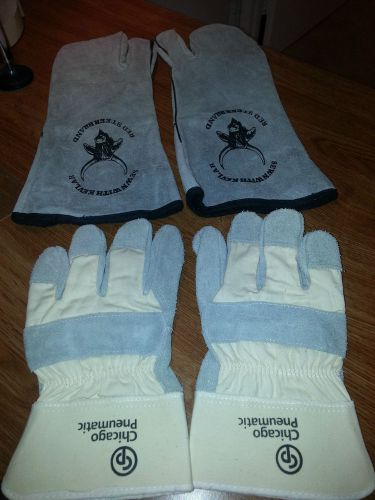 Chicago pneumatic welding gloves+red steer mitten 1 finger mitten sewn w/kevlar for sale