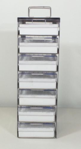 Lot of 4 cryogenic freezer storage racks +7x nalgene polycarbonate storage box for sale