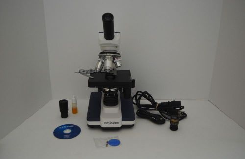 AmScope 40X-2000X LED Monocular Compound Microscope w/ eyepiece camera WF 10x