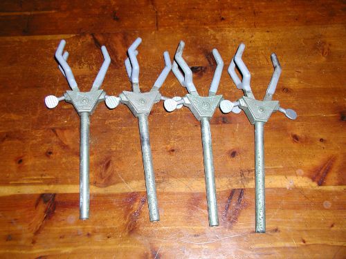 (4) Fisher Castaloy R  3-Prong adjustable straight clamp rod Chemistry Flask Lab