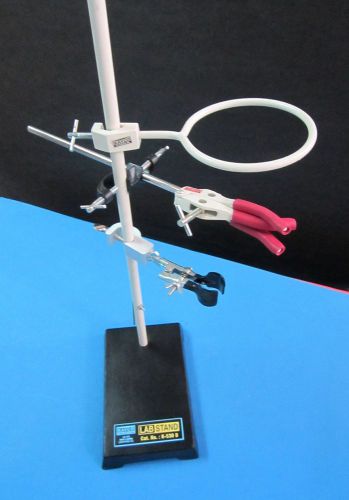 New heavy cast iron stand 8&#034;x5&#034; w/threeprong clamp/ retort /grip/micro clamp kit for sale