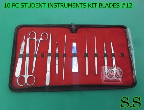 10 PC STUDENT DISSECTING DISSECTION MEDICAL LAB INSTRUMENTS KIT SET+5 BLADES #12