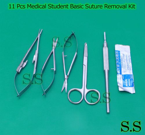 11 PCS MEDICAL STUDENT BASIC SUTURE LACERATION REMOVAL KIT+SCALPEL BLADES#10