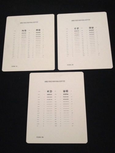 Armed Forces Near Visual Acuity Test Charts Set Of 3 Forms 1N-3N Good Condition
