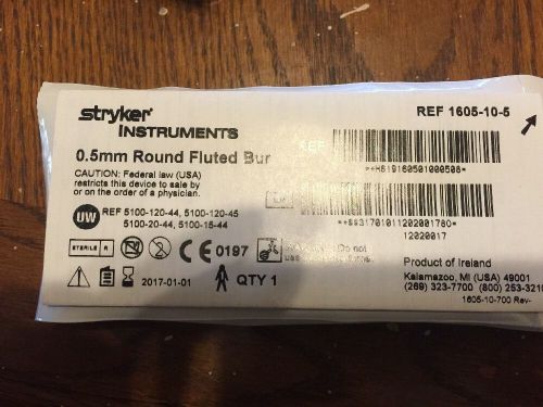Stryker 0.5mm Round Fluted Bur Lot of 2 1605-10-5