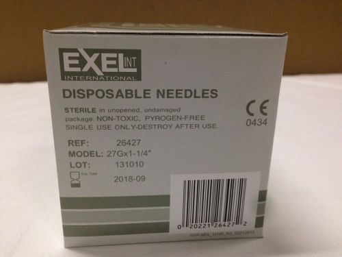 Exel Hypodermic Needle 27G x 1  1/4&#034;, REF 26427, 100/Box, Exp 2018-09