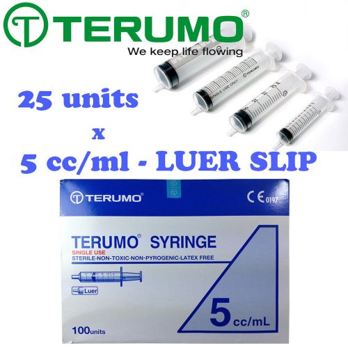 25 x 5ml 5cc terumo syringe luer slip hypodermic needle sterile latex free lock for sale