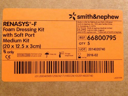 66800795 - lot of 5 renasys-f foam dressing kit w/ soft port- medium 20x12.5x3cm for sale
