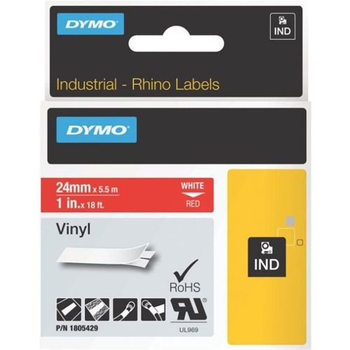 Dymo 1805429 Color Coded Labels White on Red Vinyl 1 W x 18.04 L