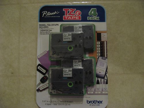 4 pack Genuine Brother P-Touch TZ tape 12 MM 1/2” laminated black on white