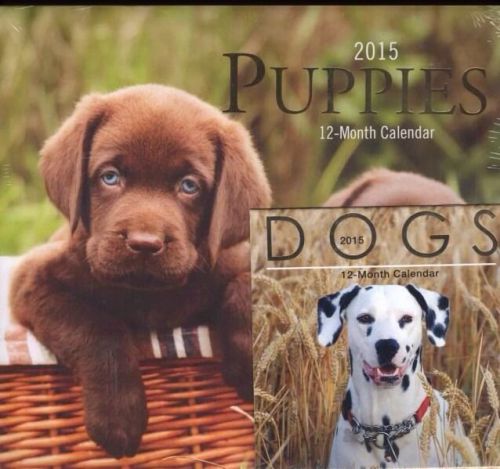2015 12-Month Puppies Calendar W/Mini Dog Calendar. Free Shipping!