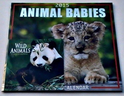 2015 12 Month Wall Calendar ~ ANIMALS BABIES BONUS Smaller &#039;WILD&#039; Calendar NEW!