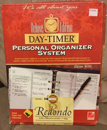 Day Timer Deluxe Edition Personal Organizer System Black Zippered Leather